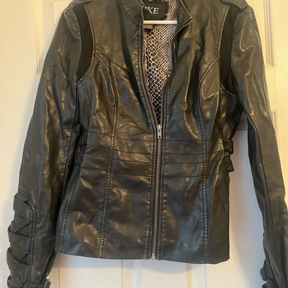 BKE Black Leather Jacket Motorcycle Style- fitted Medium